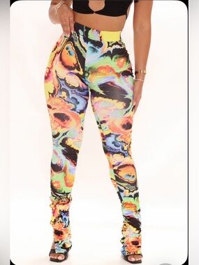 Fashion Nova Neon Marble Print High-Waist leggings